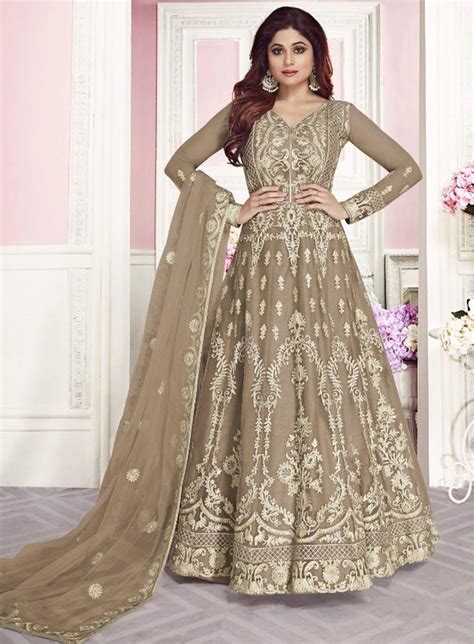 Light Brown Wedding Wear Designer Net Anarkali Suit Zoharin 3061073