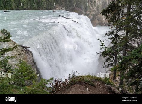 Panoramic Image Of The Kicking Horse River Cascading On The Wapta Falls