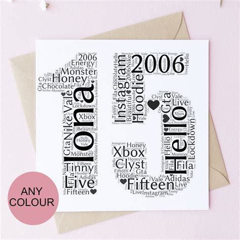 Personalised Custom 15th Birthday Card Word Art For Her For Etsy