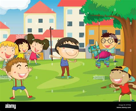 Illustration Of Kids Playing Games In Nature Stock Vector Image And Art