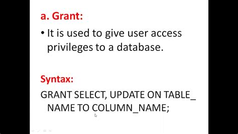 Sql Commands With Syntax And Examplesdcl Commands Partiii Youtube