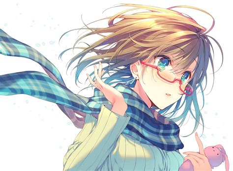 Anime Girls Glasses Green Eyes Short Hair Original Characters Anime Scarf Hd Wallpaper