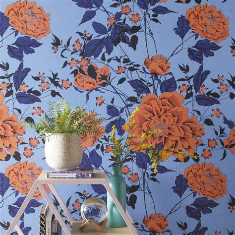 Blue vintage flower nature background. Orange and Blue Vintage Floral Peel-and-Stick Wallpaper ...
