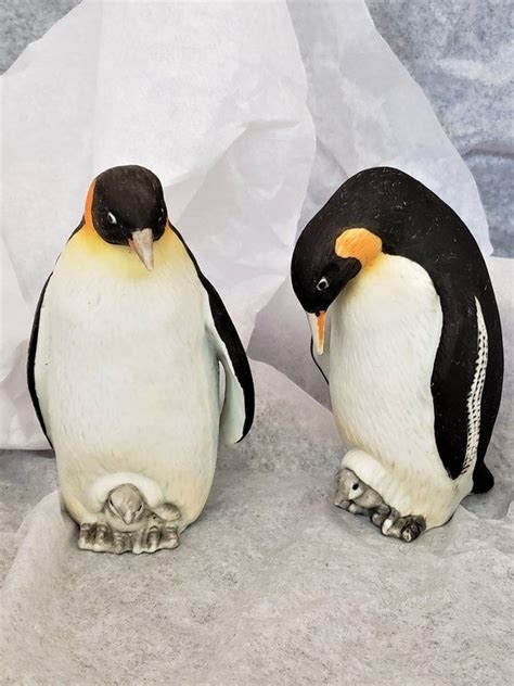 Lefton Emperor Penguin Figurines With Chicks From The 80s Hand Etsy