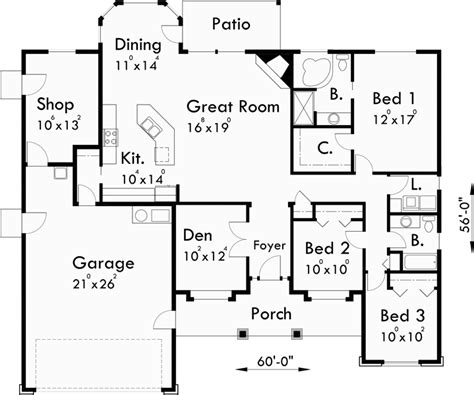 3 Bedroom Floor Plans Single Story
