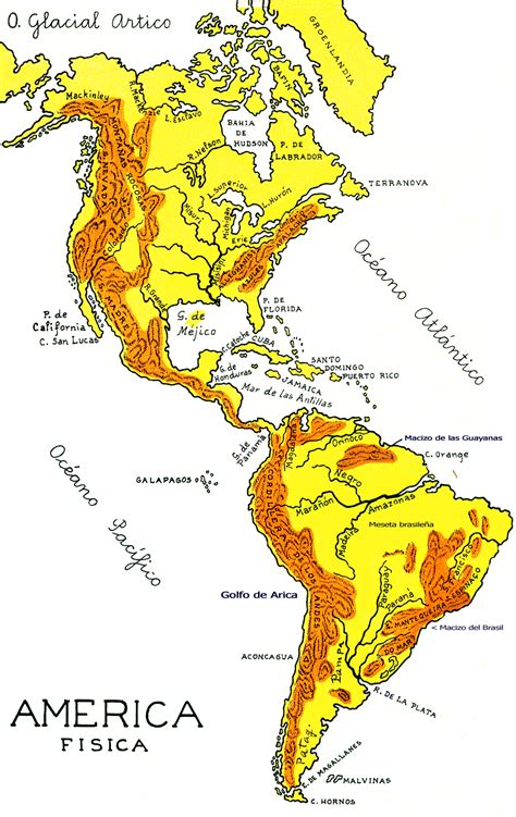 Mapa Físico Del Continente Americano