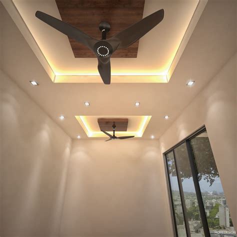 Simple False Ceiling Design For Living Room With 2 Fans
