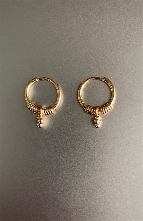 Gold Hoop Earrings Dangle Flower Charm Hoop Earring Small | Etsy