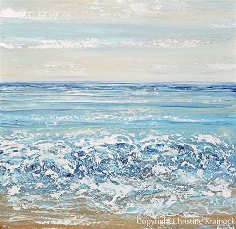 Original Art Abstract Painting Beach Blue Ocean Textured Coastal Decor
