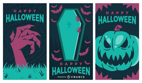 Spooky Halloween Banner Set Vector Download