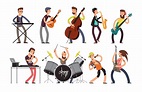 Rock n roll personajes de la banda de música con instrumentos musicales ...