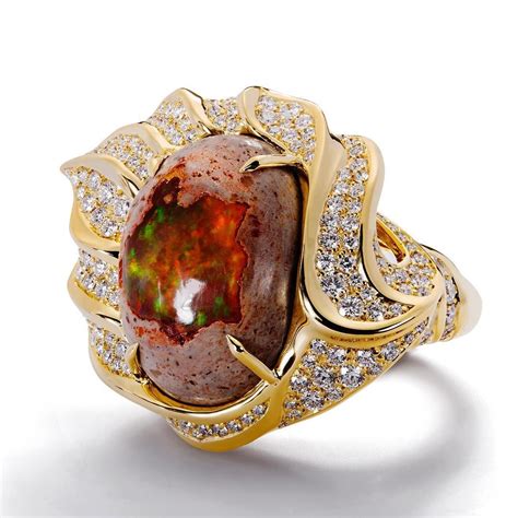 Mexican Fire Opal Ring With Diamonds By Kat Florence Gemstone Jewelry