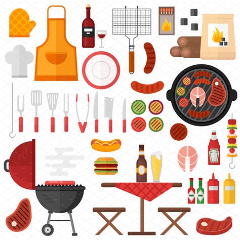 Bbq Barbecue Icons Vector Food Illustrations Creative Market