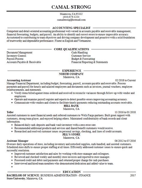 Accounting Specialist Resume Example Assistant