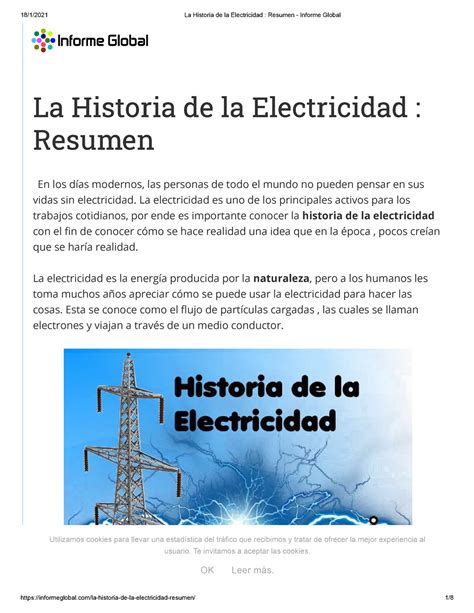La Historia De La Electricidad Resumen La Electricidad Es Uno De Los
