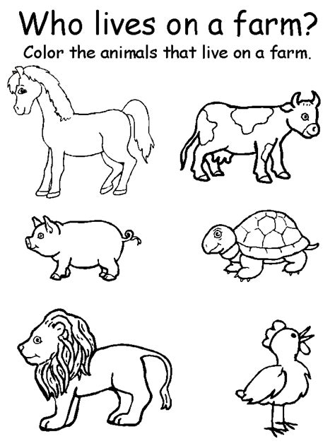 Animals Farm Color Animals That Live On A Farm Animal Worksheets
