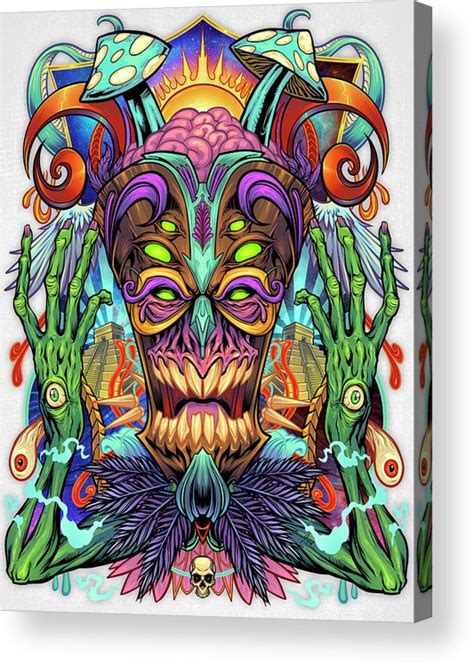 Psychedelic Tiki Creature Acrylic Print By Flyland Designs