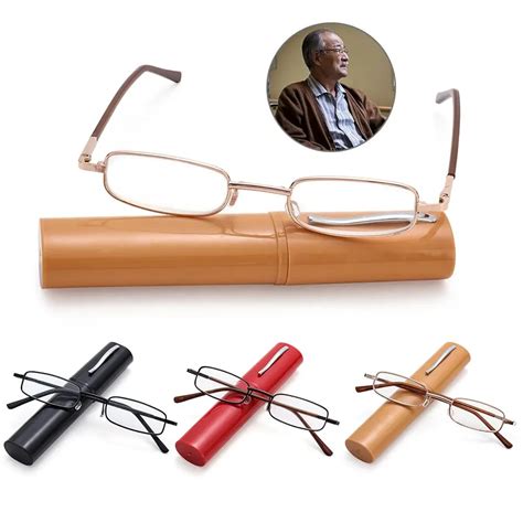 Mini Reading Glasses With Pen Clip Tube Case Anti Blue Light Eyeglasses Portable Lightweight