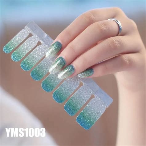 16pcs glitter color block nail stickers diy nail wraps full cover nails sticker art decorations