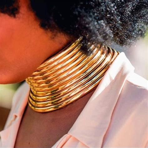 Liffly African Necklace Women Gold Color Leather Collar Necklace Afric
