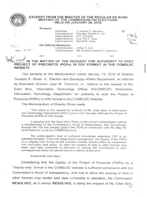 Project Of Precincts Comelec Minute Resolution No 16 0036 Pdf