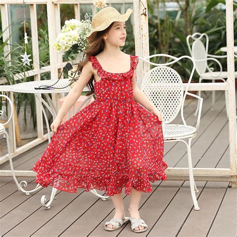 Buy Girls Summer Chiffon Long Dress Sleeveless Floral