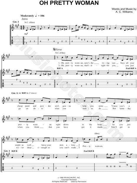 Albert King Oh Pretty Woman Guitar Tab In A Major Download And Print