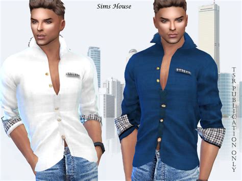 Mens Shirt With Colored Inserts On The Cuffs By Sims House At Tsr