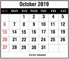 Free Blank October 2019 Calendar Printable in PDF, Word, Excel ...