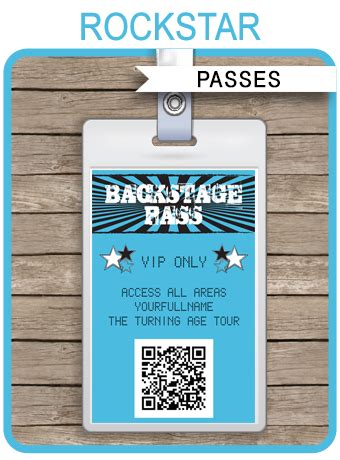 rockstar birthday party backstage passes template blue