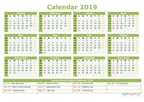 Quickly print a blank yearly 2019 calendar for your fridge, desk, planner or wall using one of our pdfs or images. 2019 Calendar with Holidays 12 Month on 1 Page [Yearly ...