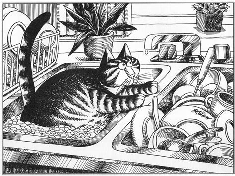 B Kliban Cat Original Comical Cat Who Is Doing The Dishes Black And