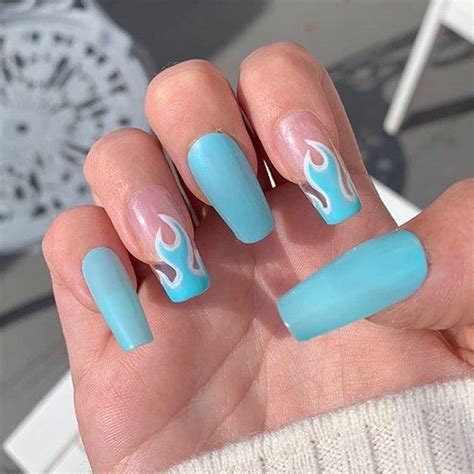 Custom Blue Flame Nails Can Be Done In Any Depop Acrylic Nails