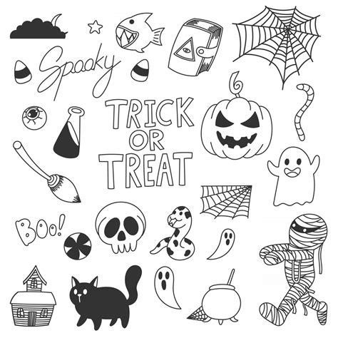 Cute Halloween Doodles Trick Or Treat 2851754 Vector Art At Vecteezy