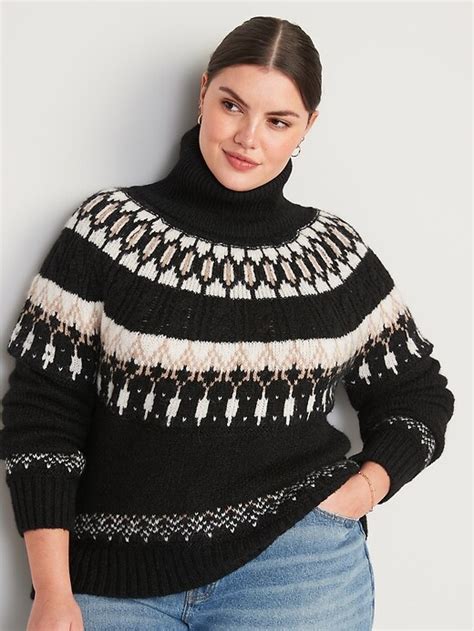 Cozy Fair Isle Cable Knit Turtleneck Sweater For Women Old Navy