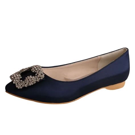 Handmade Navy Blue Pointed Toe Flats Woman Navy Dress Shoes With