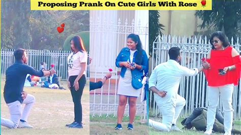 giving🥀 red rose to strangers proposing prank gully star youtube