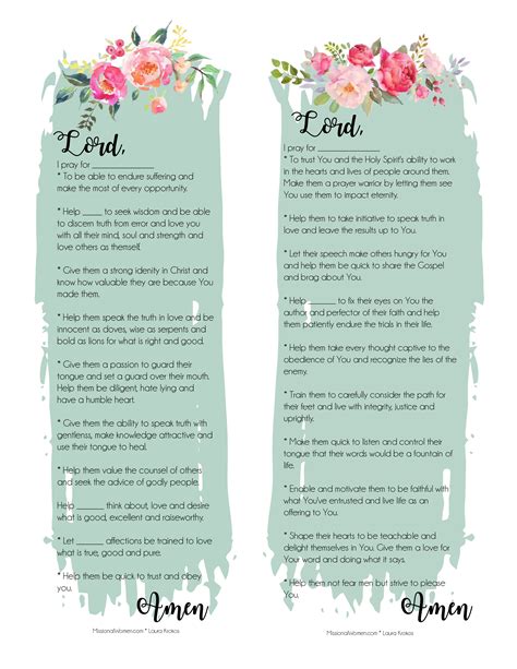 20 Things To Pray For Free Printable Bookmark Missional Women