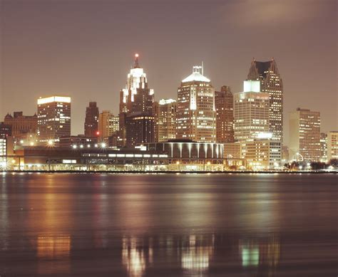 Free Images Detroit City Night Skyscrapers