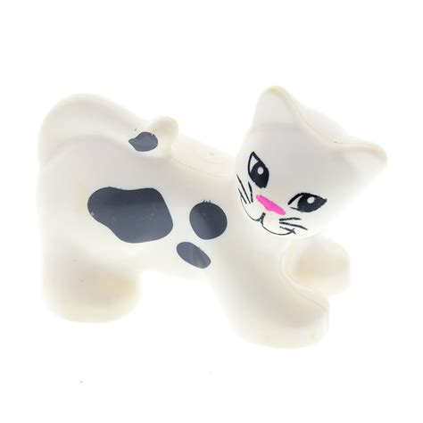 1 X Lego Duplo Tier Katze Weiß Mandel Augen Nase Rosa Und Flecken