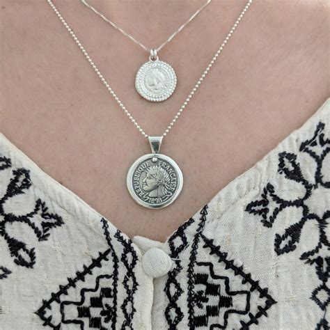Vintage Large Coin Necklace Silver 925 Woman Necklacesilver Etsy