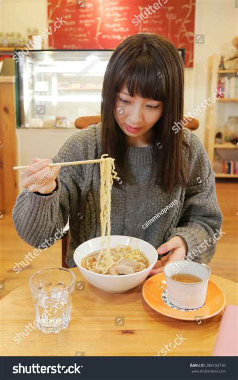 Young Asian Girl Eating Ramen Noodles Stock Photo Edit Now 389103736