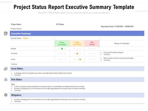 Project Status Report Executive Summary Template Ppt Powerpoint