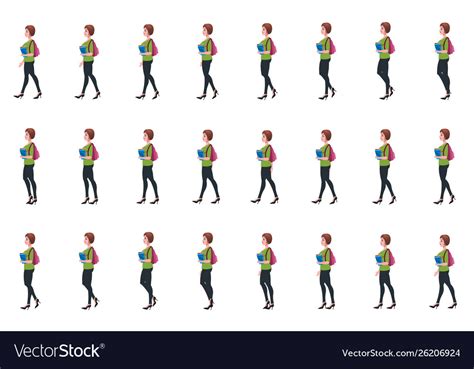 Girl Student Walk Cycle Animatio Sequence Loop Vector Image