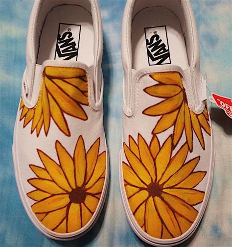 Custom Hand Painted Sunflower Vans Etsy Vans Sunflower Vans