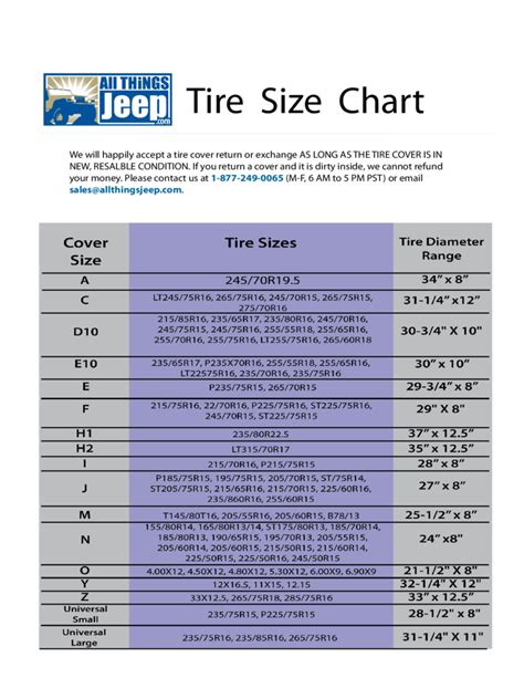 Tire Size Chart Fillable Printable Pdf Forms Handypdf