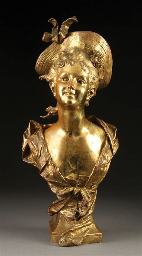 A French Gilt Bronze Bust Of A Young Woman Wearing A Hat Hippolyte