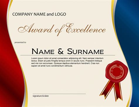 Award Of Excellence With Wax Seal And Ribbon Download Free Vectors
