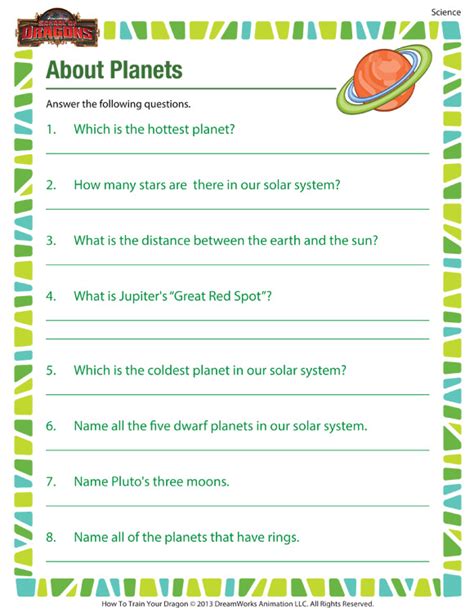 Practice by filling in answers on our science worksheets. About Planets - Science Printable 5th Grade