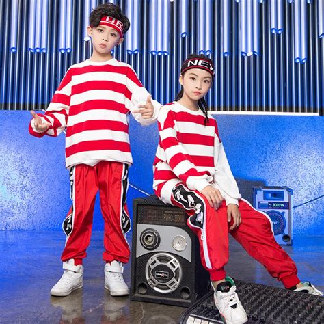 Red Kids Jazz Costume Hip Hop Set Modern Dance Wear For Children Loose